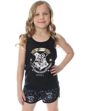 Harry Potter Girls Hogwarts House Crest Racerback Tank Shorts 2pc Pajama Set - Black