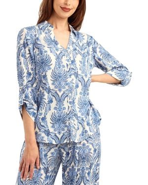 Bcx Printed Button-up Tie-hem Top - Blue
