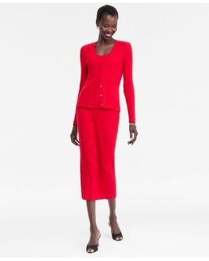 INC International Concepts Knit Cardigan Sweater Sleeveless Tank Skirt Macys Exclusive - Red
