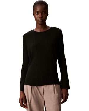 Calvin Klein Ribbed Sculpted-sleeve Crewneck Sweater - Black