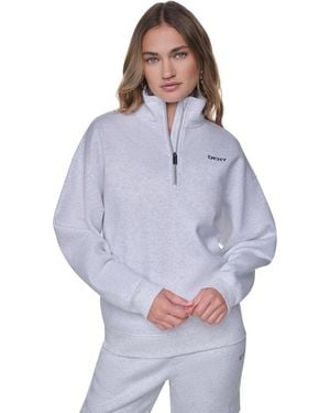 DKNY Metallic Bubble Logo Zipper Sweatshirt - Blue