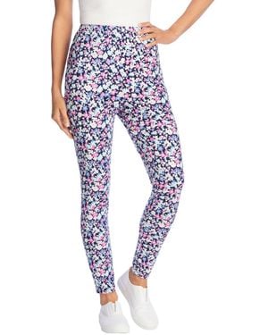 Woman Within Plus Size Within Stretch-cotton Knit Pull-on Printed leggings - Blue