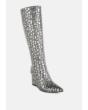 LONDON RAG Bar Zone Tear Shaped Faux Leather Boots - White