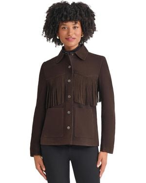 Jones New York Fringe Suede Patch Long Sleeve Jacket - Brown