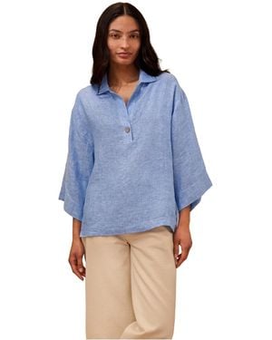 Celtic & Co. Collared Popover Linen Blouse - Blue