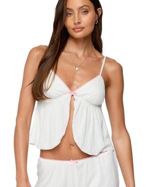 Edikted Linny Split Front Pointelle Top - White