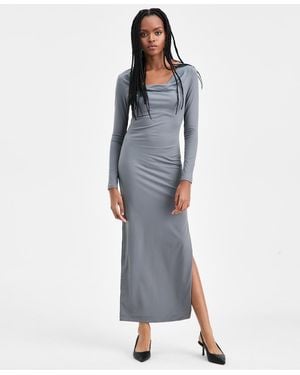 BarIII Cowlneck Long-sleeve Maxi Dress - Blue