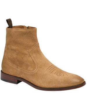 Johnston & Murphy Arrister Western Square Toe Suede Boots - Brown