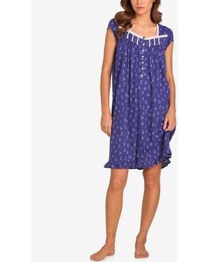 Eileen West Floral Print Cap-sleeve Short Nightgown - Blue