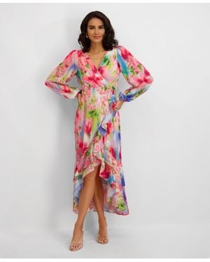 Kensie Printed V-neck Dress - Pink