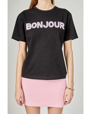 Endless Rose Bonjour Sequins Embroidered Patch Top - Black