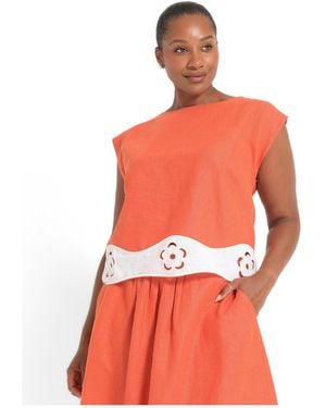 Estelle Kaia Embroidered Linen Relaxed Top