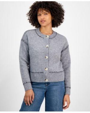 And Now This Now This Whip Stitch Button Front Cardigan Macys Exclusive - Gray