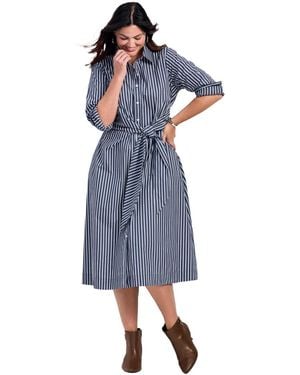Avenue Plus Size Bethany Poplin Tie Front Shirtdress - Blue