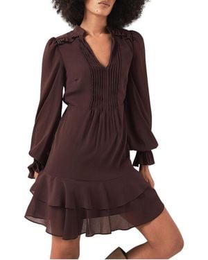 Mint Velvet V-neck Long-sleeve Ruffle Mini Dress - Purple