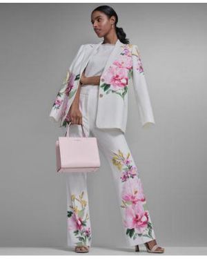 KARL LAGERFELD Petite Notch Lapel Collar Blazer Mid Rise Floral Print Pants - Gray