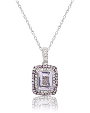 SUZY LEVIAN NEW YORK Suzy Levian Sterling Silver Emerald Cut Topaz And Sapphire Double Halo Pendant - White