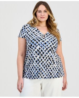 Anne Klein Essentials Plus Size Printed Short-sleeve Top - Blue