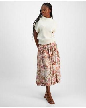En Saison Karalie Mock Neck Knit Sweater Amoret Printed Side Zip Midi Skirt - White