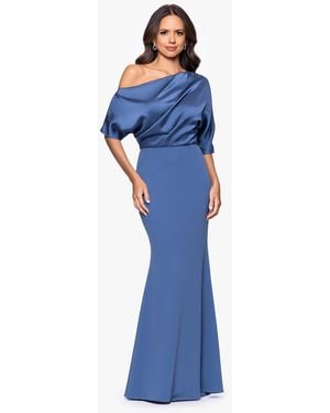 Betsy & Adam Betsy Adam Off The Shoulder Gown - Blue