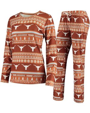 Concepts Sport Texas Texas Longhorns Holiday Long Sleeve Top Pants Sleep Set - Orange