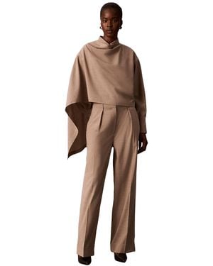 Calvin Klein Long-sleeve Point-collar Scarf-draped Front Blouse - Brown
