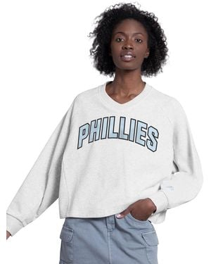 Starter Philadelphia Phillies Show Up Fashion Cropped V-neck Sweatshirt - White
