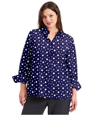 Avenue Plus Size Button Front Blouse - Blue