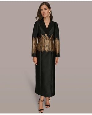 Donna Karan Long Sleeve Jacquard Coat Dress - Brown