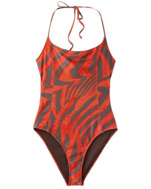 Mango Animal-print Halter Swimsuit - Red