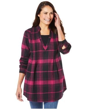Woman Within Plus Size Flannel Tunic With Layered Look - Purple