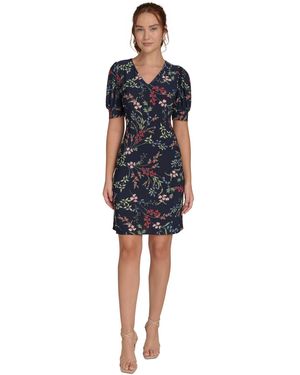 Tommy Hilfiger Petite Floral Jersey Puff-sleeve Dress - Blue