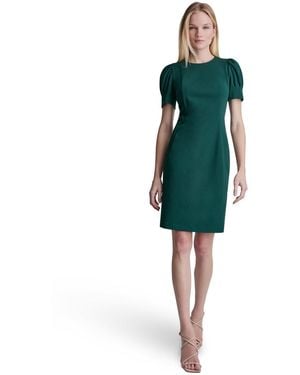 DKNY Puff-sleeve Crewneck Sheath Dress - Green