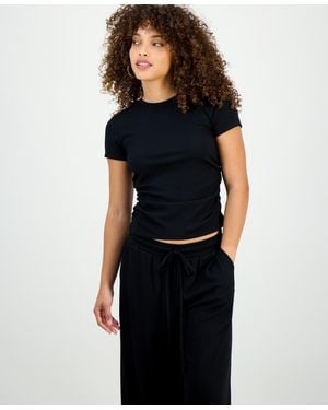 INC International Concepts Petite Side-ruched Ribbed Knit T-shirt - Blue