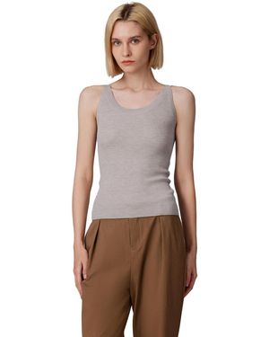Jennie Liu Scoop Neck Tank Top | 75% Merino Wool 25% Silk Ultra-soft Layering Essential | Natrual Moisture Wicking Sweater - Brown