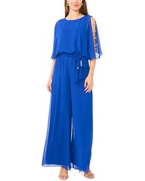 Msk Bar-sleeve Crew Neck Jumpsuit - Blue