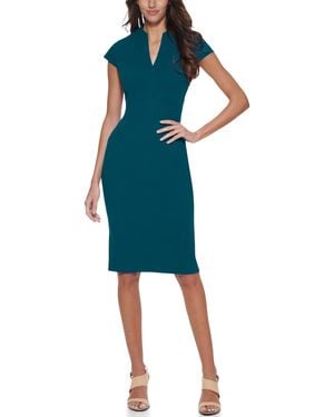 Calvin Klein V-neck Cap-sleeve Work Sheath Dress - Blue