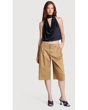 Avec Les Filles Tailored Mid Rise Bermuda Shorts - Natural