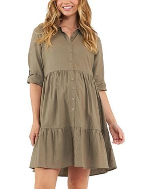 Ripe Maternity Maternity Adel Button Linen Dress - Natural
