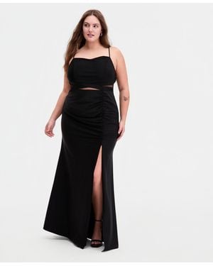 Emerald Sundae Trendy Plus Size Illusion-midriff Square-neck Gown - Black