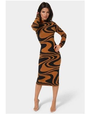 Bebe Jacquard Funnel Midi Sweater Dress - Brown