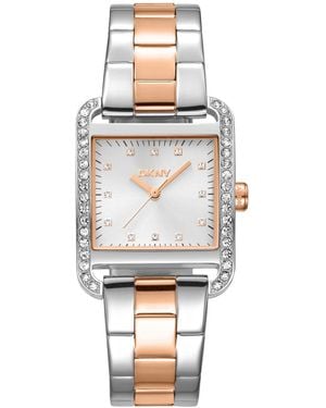 DKNY City Glitz Silver Dial Red Gold-two-tone Stainless Steel Bracelet Watch 27x34.5mm - White