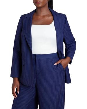 Eloquii Plus Size Pinstripe Blazer - Blue