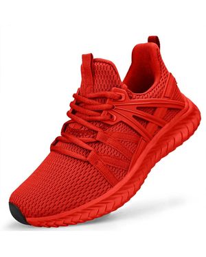 Peneyon Slip On Running Sneakers Breathable Lightweight Anti Slip Walking Tennis Shoes - Red