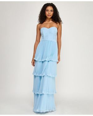City Studios Pleated Tiered Strapless Gown - Blue