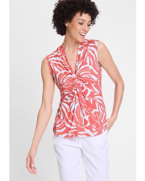 Olsen Gathered Front Tropic Print Shell - White