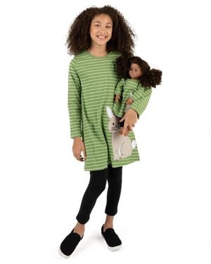 Leveret Little Girls 6-14 Matching Doll Long Sleeve Cotton Crew Neck A-line Dress - Green