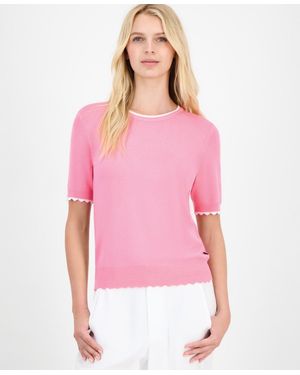 Nautica Scallop-trim Short Sleeve Crewneck Sweater - Pink