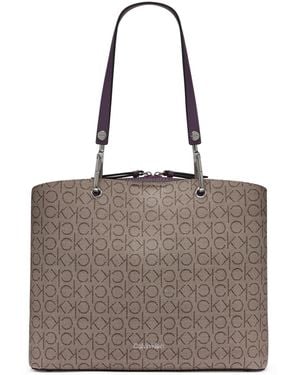 Calvin Klein Garnet Signature Triple Compartment Top Zipper Tote - Brown