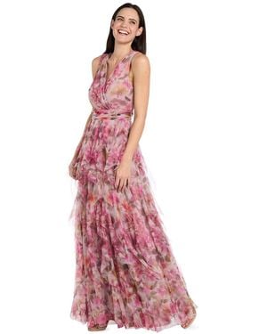 R & M Richards Petite V-neck Printed Dress - Red